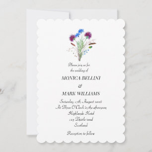 Thistle Purple Floral Scottish Minimalist Wedding Invitation