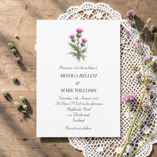 Thistle Purple Floral Scottish Simple Wedding Invitation