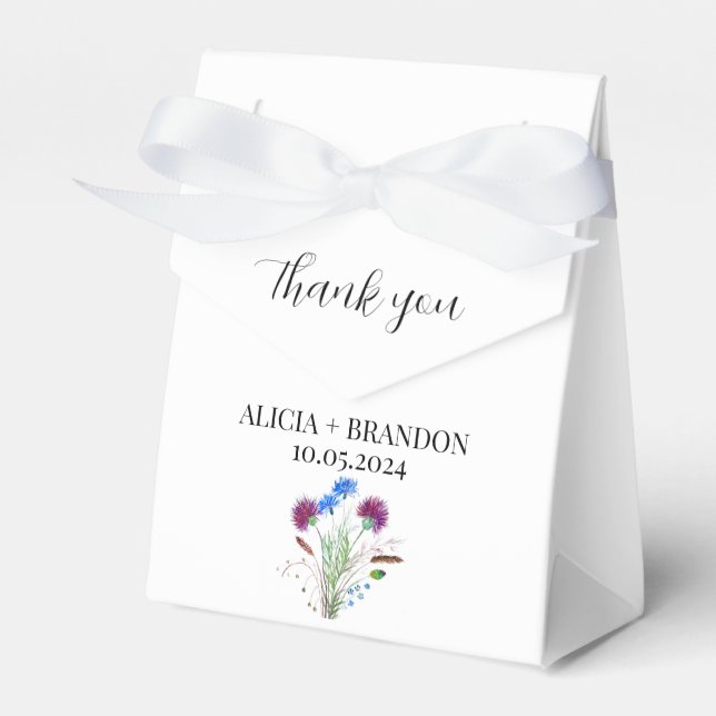 Thistle Purple Scottish Floral Modern Wedding Favour Box (Front Side)