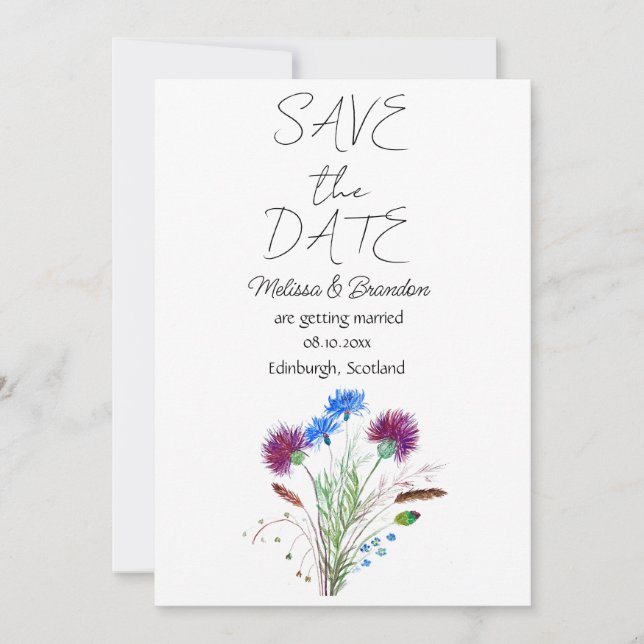 Thistle Scottish Floral Flowers Rustic Wedding  Invitation (Front)