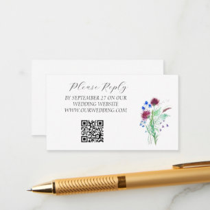 Thistle Scottish Watercolor Purple Floral Wedding  Enclosure Card