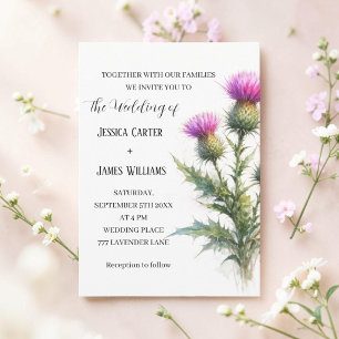 Thistle Scottish Watercolor Rustic Wedding Invitation
