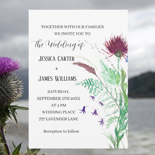 Thistle Scottish Watercolor Scotland Wedding Invitation (Creator Uploaded)