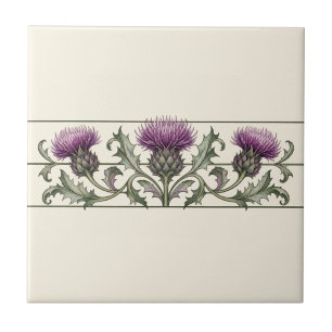 Thistle Scroll Custom Background Frieze Ceramic Tile