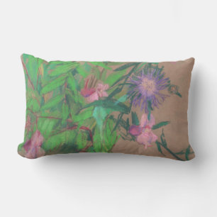 "Thistle" soft pastels, life sketch, summer flower Lumbar Cushion