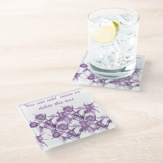 THISTLE violet flower pattern Glass Coaster (Angled)