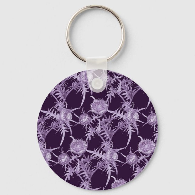 THISTLE violet flower pattern Key Ring (Front)