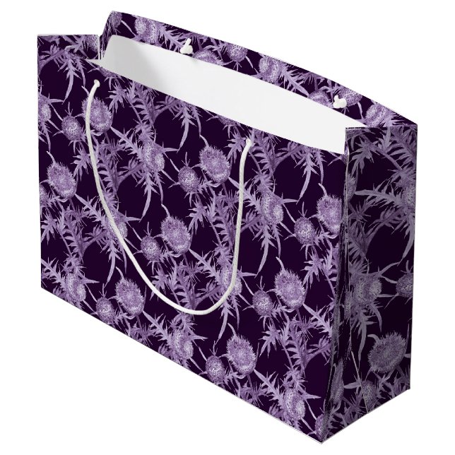 THISTLE violet flower pattern Large Gift Bag (Back Angled)