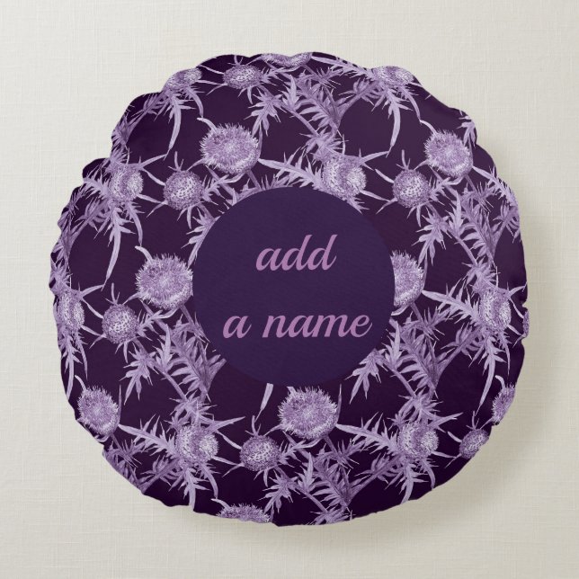 THISTLE violet flower pattern Round Cushion (Front)
