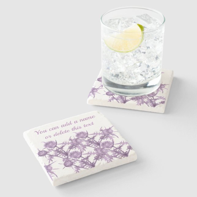 THISTLE violet flower pattern Stone Coaster (Side)