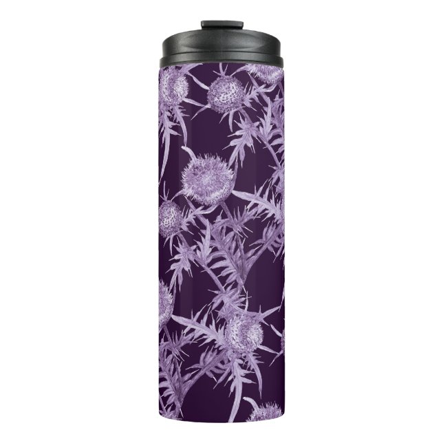 THISTLE violet flower pattern Thermal Tumbler (Front)