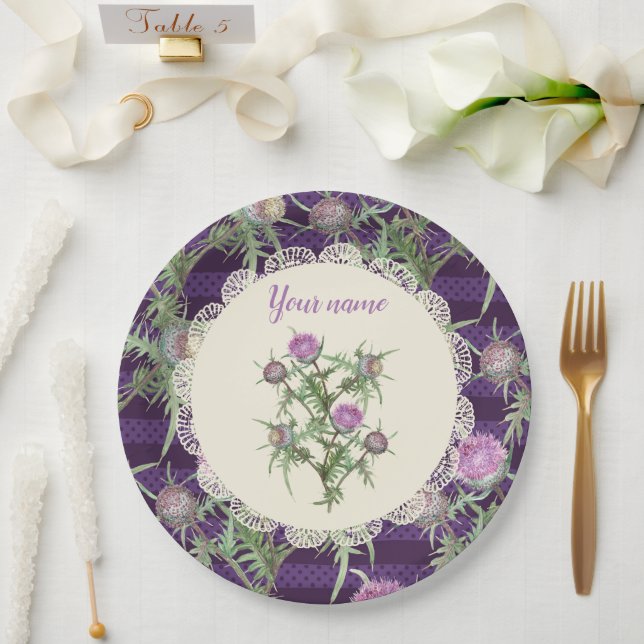 Thistle violet flowers paper plate (Wedding)