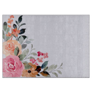 Thistle & Watercolour Floral Bouquet Cutting Board