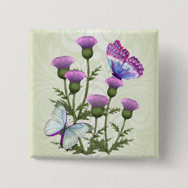 Thistles and Butterflies 15 Cm Square Badge (Front)