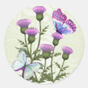Thistles and Butterflies Classic Round Sticker