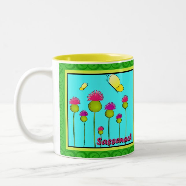 Thistles, Butterflies, and Sassenach Two-Tone Coffee Mug (Left)