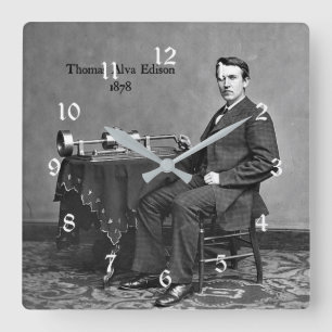 Thomas Alva Edison, 1878 Square Wall Clock