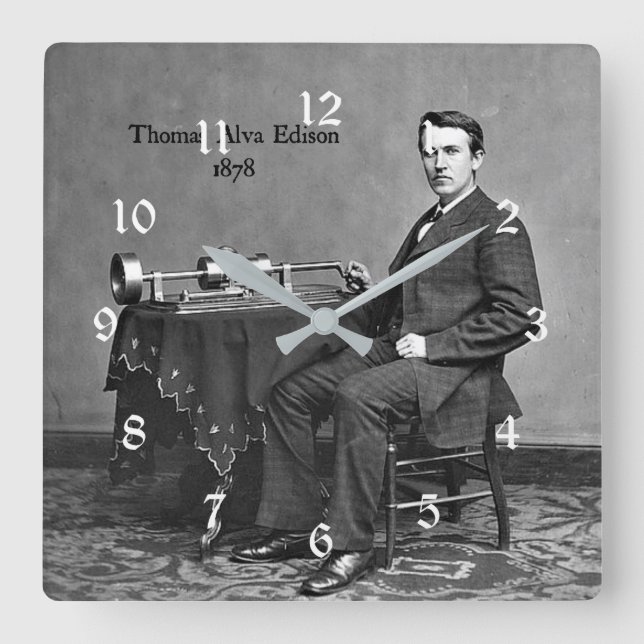 Thomas Alva Edison, 1878 Square Wall Clock (Front)