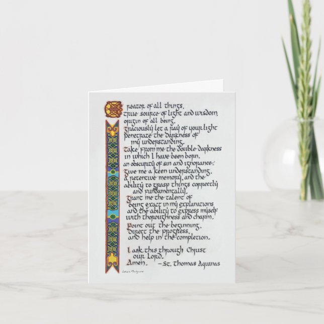 Thomas Aquinas Student's Prayer Calligraphy Celtic Card (Front)