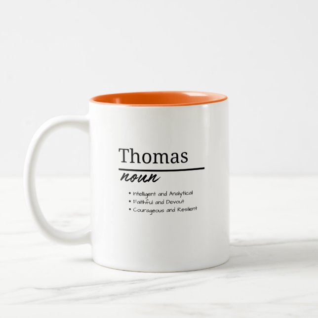 Thomas, Boy Personalised Name Definition Two-Tone Coffee Mug (Left)