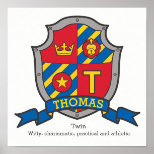 Thomas boys name meaning heraldry shield poster