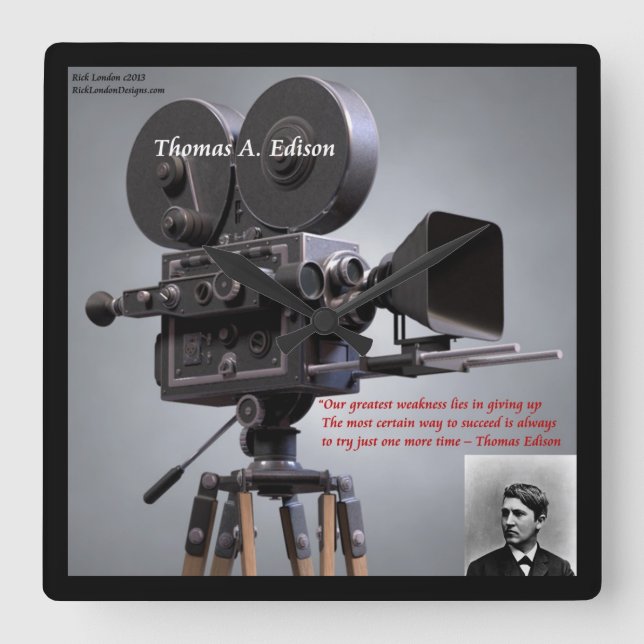 Thomas Edison "One More Time" Quote Wall Clock (Front)