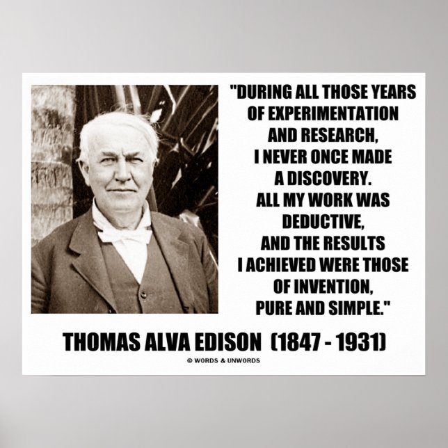 Thomas Edison Results Invention Pure Simple Quote Poster (Front)