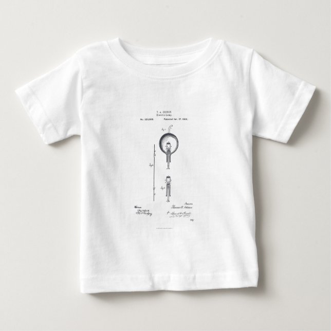 Thomas Edison's Light Bulb Patent Application 1880 Baby T-Shirt (Front)