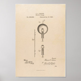 Thomas Edison's Light Bulb Patent Application Poster