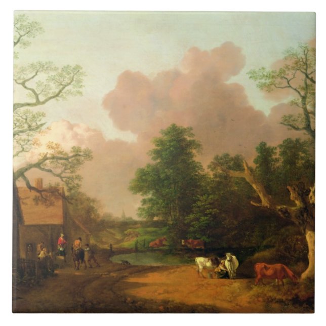 Thomas Gainsborough | A Landscape with Figures, Fa Tile (Front)