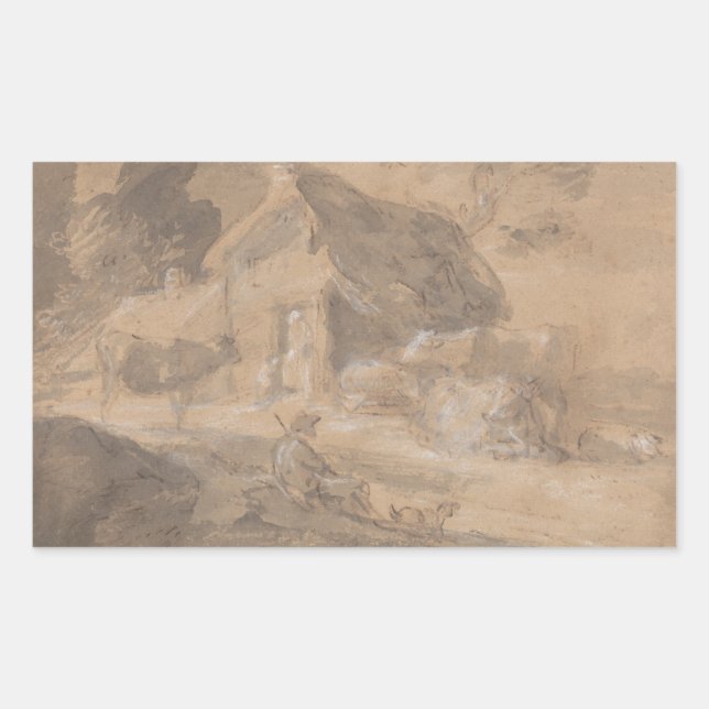 Thomas Gainsborough - Open Landscape with Figures Rectangular Sticker (Front)