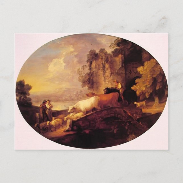 Thomas Gainsborough- River Landscape,Rustic Lovers Postcard (Front)