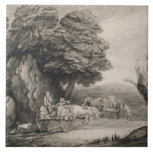 Thomas Gainsborough Wooded Landscape with Carts Ceramic Tile