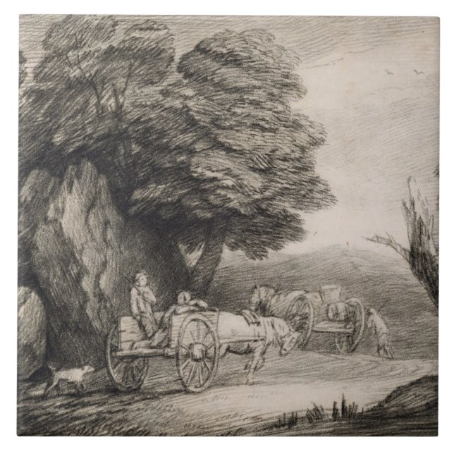 Thomas Gainsborough | Wooded Landscape with Carts Ceramic Tile (Front)