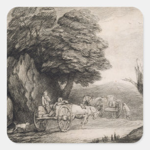 Thomas Gainsborough Wooded Landscape with Carts Square Sticker