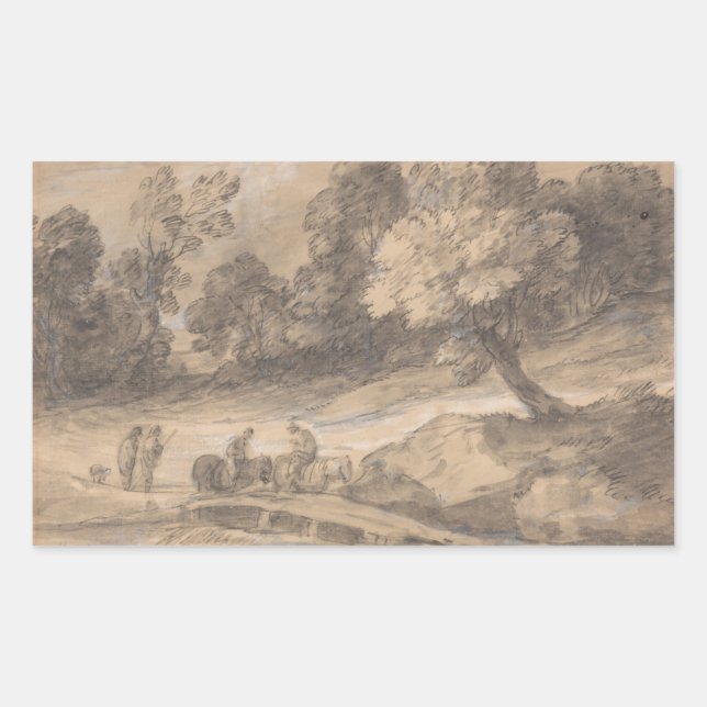 Thomas Gainsborough - Wooded Landscape with Figure Rectangular Sticker (Front)