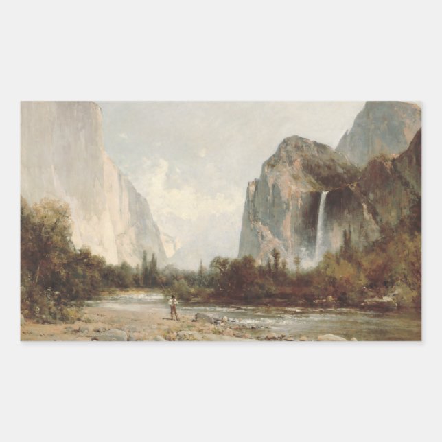 Thomas Hill - Yosemite, Bridal Veil Falls Rectangular Sticker (Front)