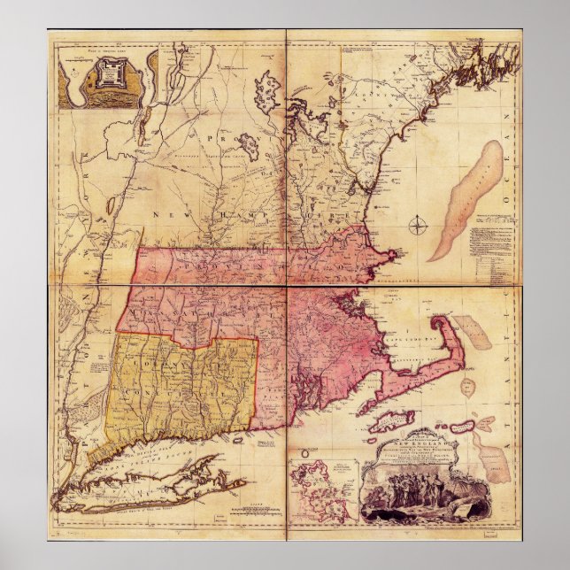Thomas Jefferies Map of the Northeast in 1755 Poster (Front)