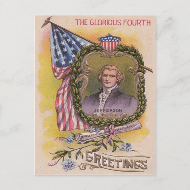 Thomas Jefferson American Flag Forget-Me-Not Postcard (Front)