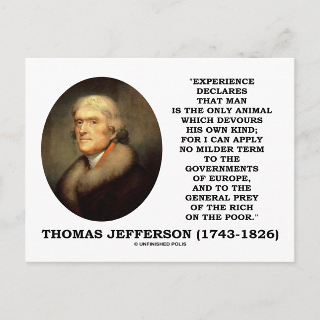 Thomas Jefferson Experience Man Devours Own Kind Postcard (Front)