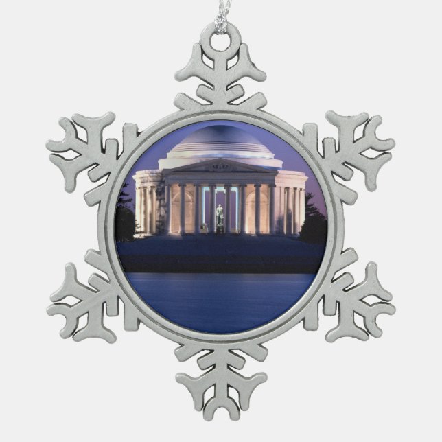 Thomas Jefferson Memorial at Dusk Snowflake Pewter Christmas Ornament (Front)
