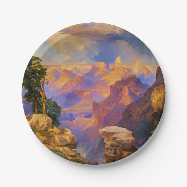 Thomas Moran art, Grand Canyon with Rainbow Paper Plate (Front)