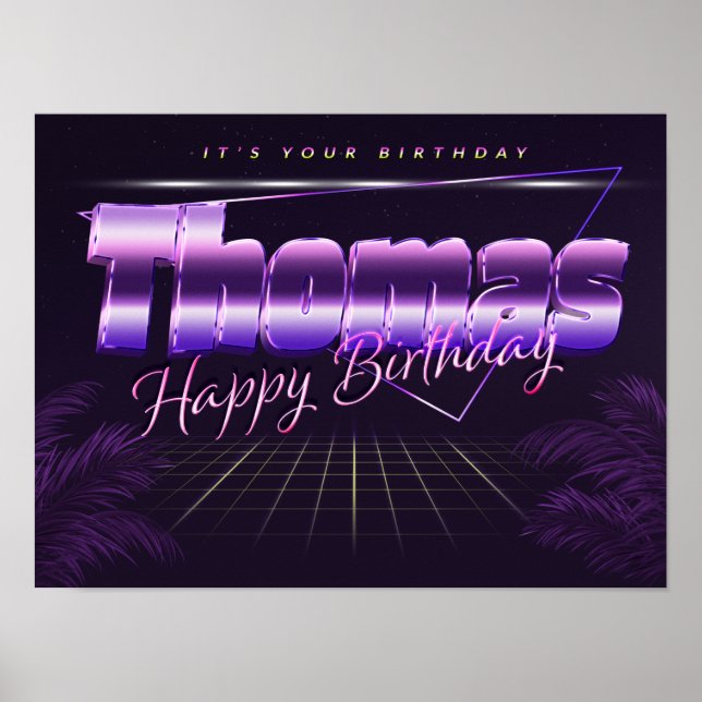 Thomas Name Vorname lila retro Poster Geburtstag (Front)