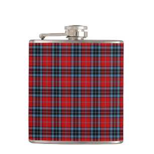 Thompson Clan Tartan Red and Blue Plaid Hip Flask