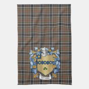 Thompson Family Crest and Hunting Tartan (Irish) Tea Towel