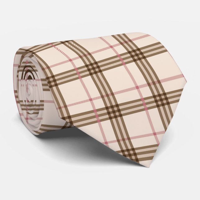 Thompson Scottish tartan beige brown paid pattern Tie (Rolled)