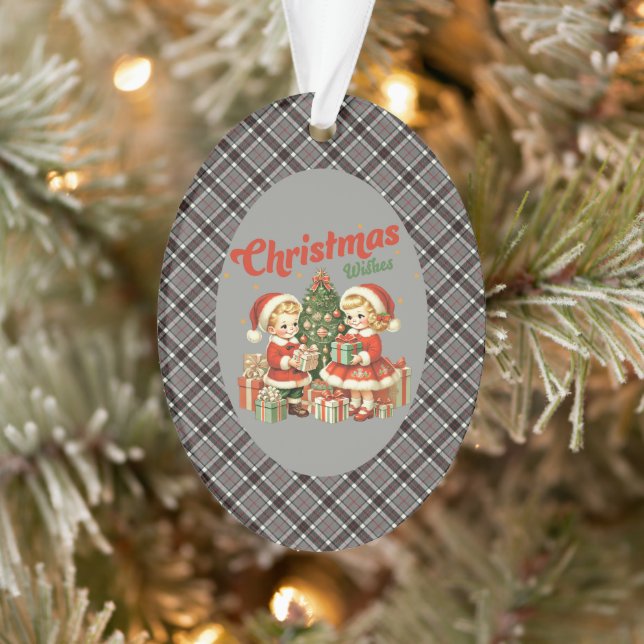 Thomson Grey Modern Tartan Christmas Ornament (Tree)