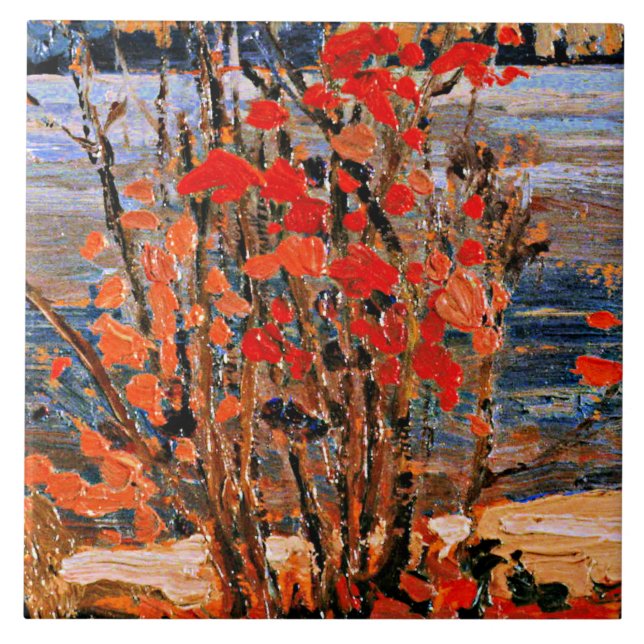 Thomson - Lake and Red Tree Ceramic Tile (Front)