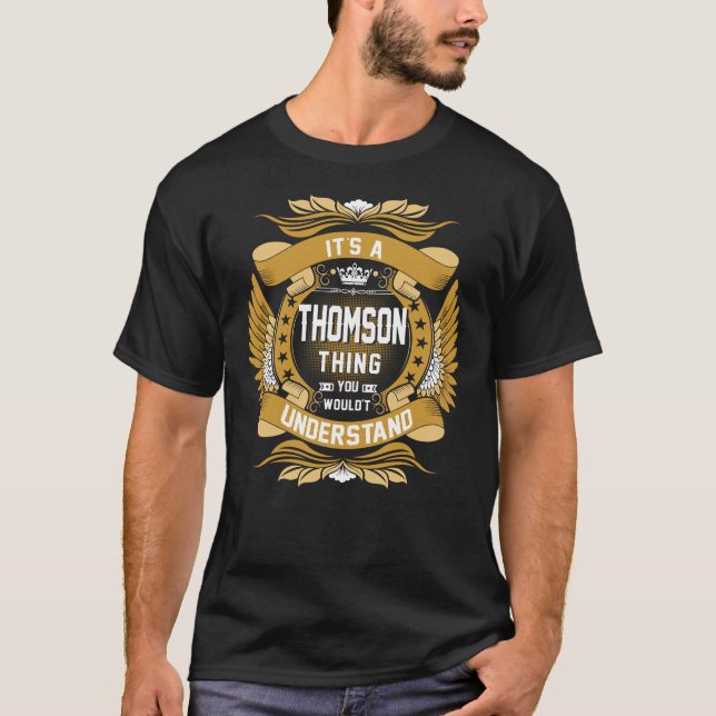 THOMSON Last Name, THOMSON family name crest T-Shirt (Front)