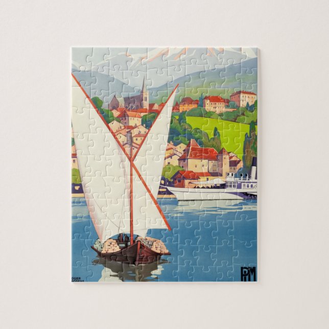 Thonon Bains French Travel Europe Art Illustration Jigsaw Puzzle (Vertical)